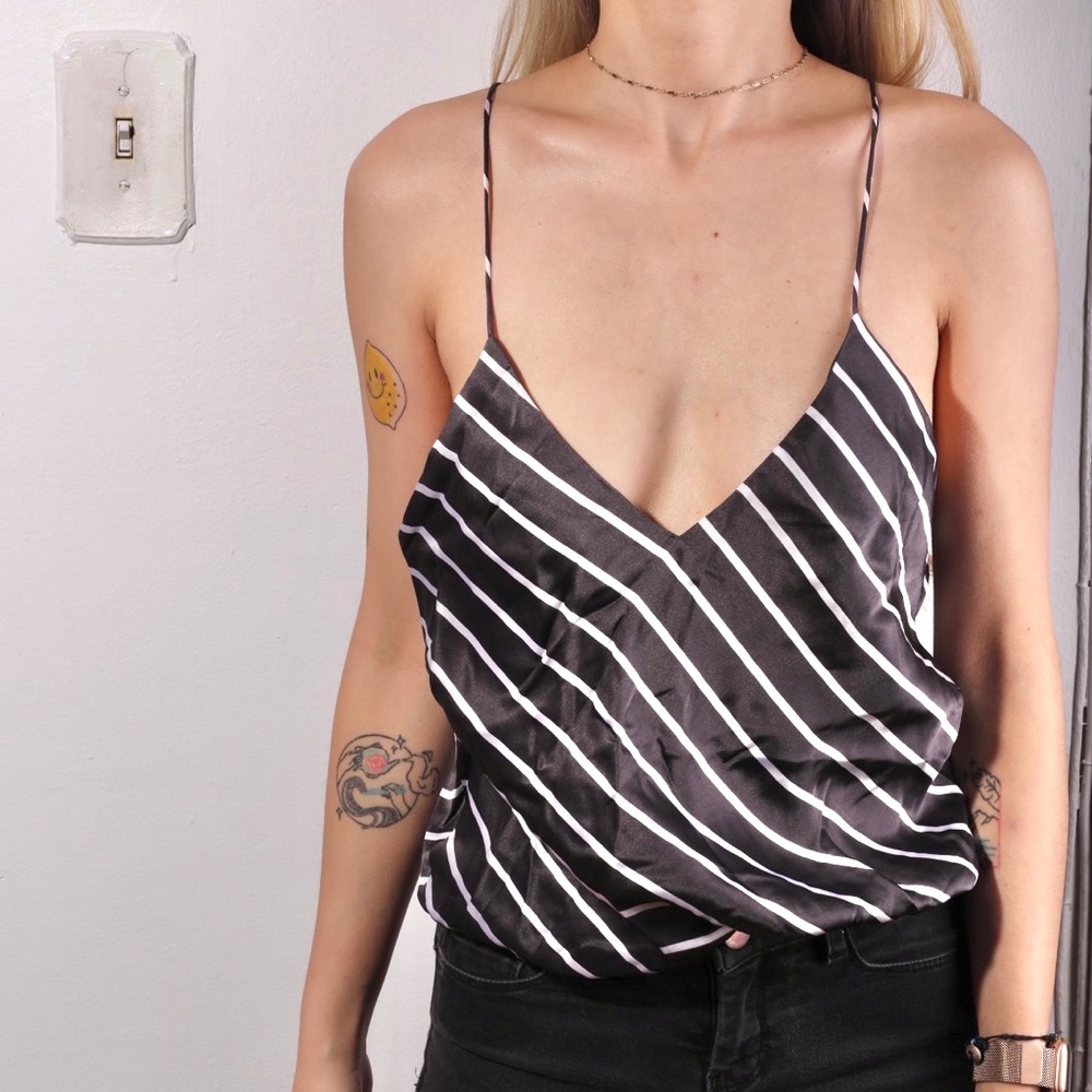 Alix Pin stripe black white silk bodysuit